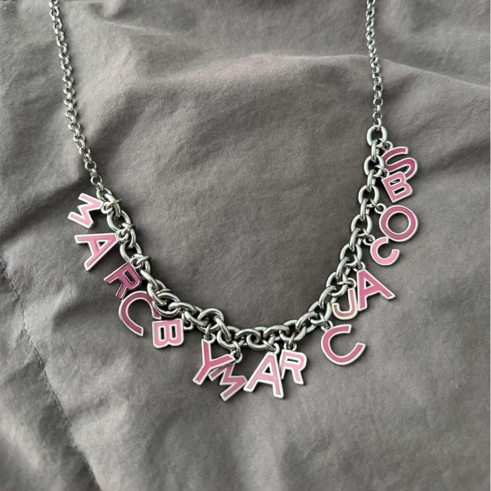 RARE Marc Jacobs Pink Letter Silver Chain Necklace